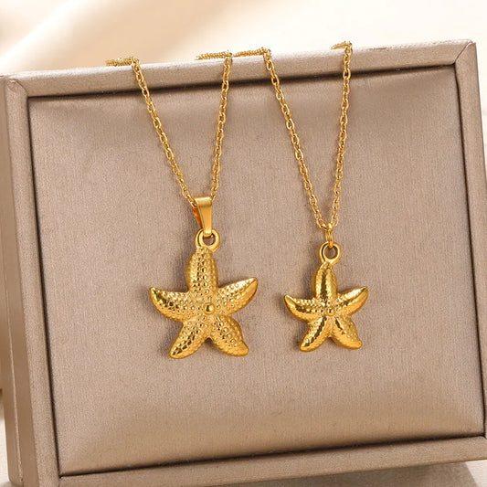 Fashion Starfish Necklaces For Women Gold Color Stainless Steel Necklaces Waterproof Summer Boho Jewelry  Choker Bijoux Femme