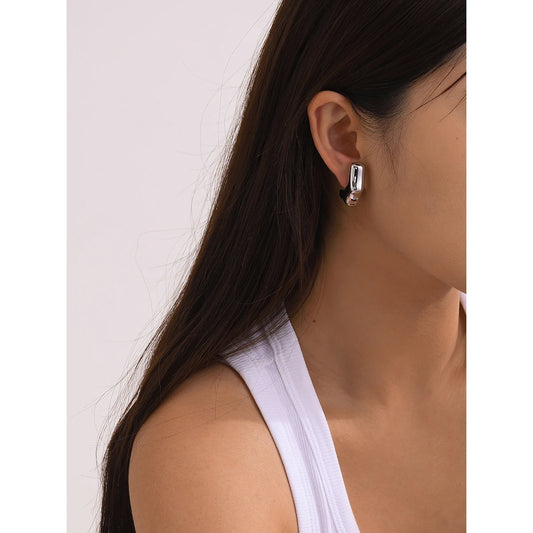 Uworld Bamboo Stainless Steel C Shape Metal Statement Hoop Earrings 18k-gold-plated Waterproof High Quality Jewelry for Women