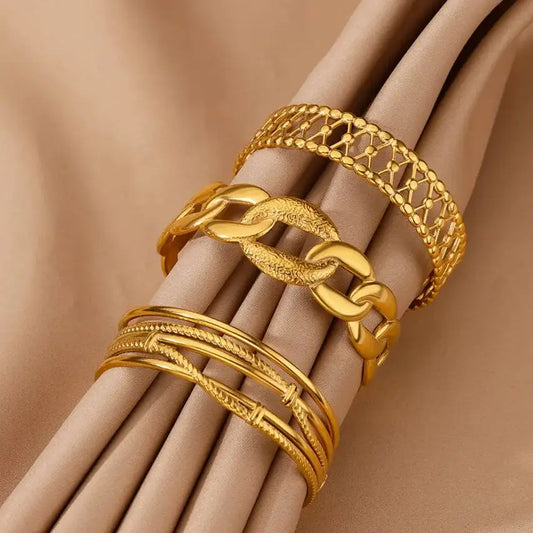 New In Stainless Steel Bangles for Women Luxury Gold Color Geometric Open Cuff Bracelet femme Vintage Wedding Jewelry Gift