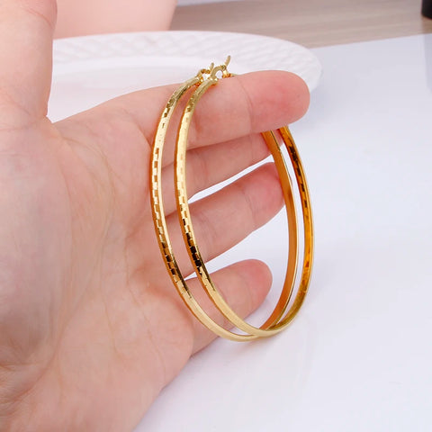 Hgflyxu Gold Color Stainless Steel Big Large Hoop Earring for Women Chinese Design Ladies Ear Fashion Jewelry Party High Quality