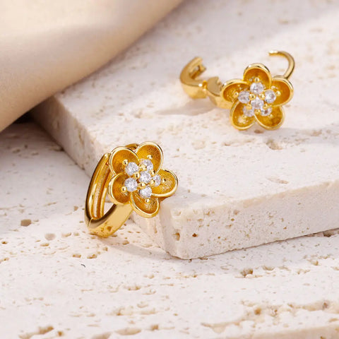 Zircon Colored Flower Earrings For Women Stainless Steel Flower Stars Hoop Earring 2024 Trending Luxury Aesthetic Jewelry aretes