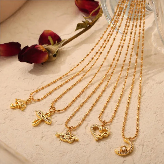 Vintage Women's Stainless Steel Necklace With Pendant Gold Plated Waterproof Necklaces For Women Elegant Woman Choker Neck Chain