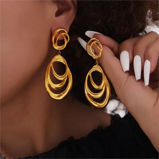 Stainless Steel Hanging Earrings For Women Gold Plated Non-Fading Women's Big Large Dangle Earring Girls Silver Color Ear Rings