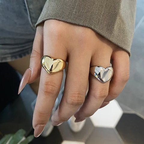 Stainless Steel Silver Retro Love Heart Wide Glossy Internet Celebrity Ring for Women Girl Gift Jewelry Dropshipping Wholesale