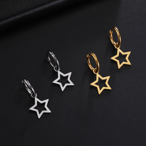 Skyrim Stainless Steel Star Drop Earrings Women Girls Gold Color Hoop Earrings Minimalist Wedding Jewelry Gift for Friends