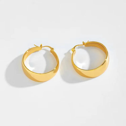 25/30mm Stainless Steel Gold Plated Smooth Wide Hoop Earrings for Women Large Circle Earring Statement Jewelry Gift