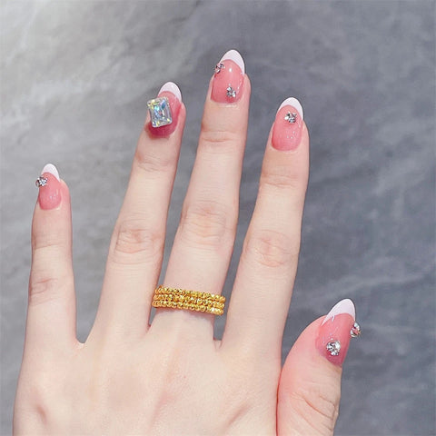 Stainless Steel Gold Color Multi Beads 3 Layers Finger Rings for Women Size Adjustable Wedding Band Trendy Jewelry Accessories