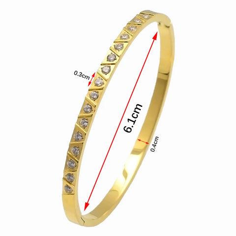 ZALMAN Love Heart Rhinestone Thin Bangle Geometry U Bracelet Gold Color Stainless Steel Bangle for Women Classic Brand Jewelry