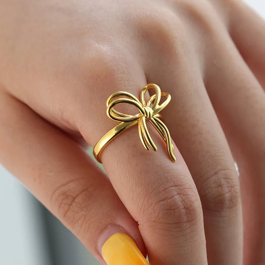 Bow Knot Rings for Women Gold Color Waterproof Stainless Steel Ring 2024 Trend Aesthetic Couple Jewelry Freeshipping anillos