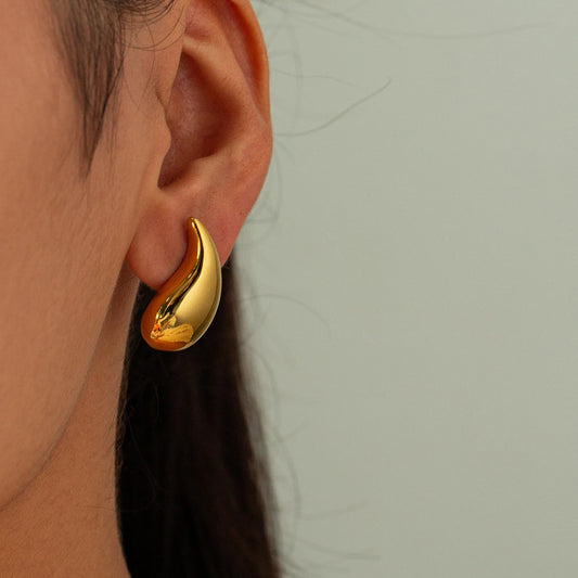 Waterproof Smooth Stainless Steel Water Drop Shaped Stud Earrings Statement Metal Texture Popular Metal 18K Gold Plated Jewelry