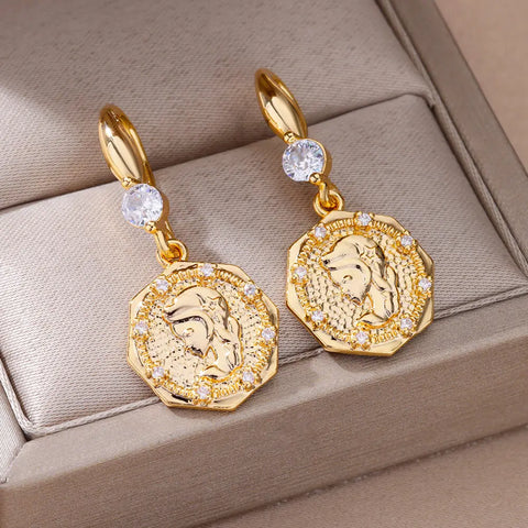 New In Stainless Steel Earrings for Women Gold Color Geometric Heart Butterfly Dangle Drop Earrings 2024 Trending Jewelry Gift