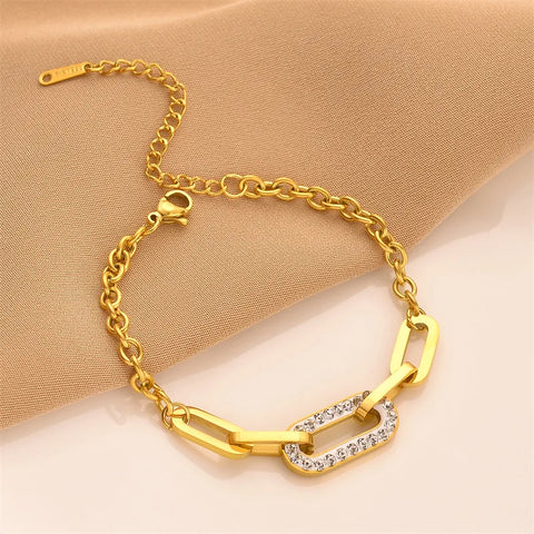 DIEYURO 316L Stainless Steel Gold Color Thick Chain Geometric Bracelet For Women High Quality Girls Wrist Jewelry Party Gifts