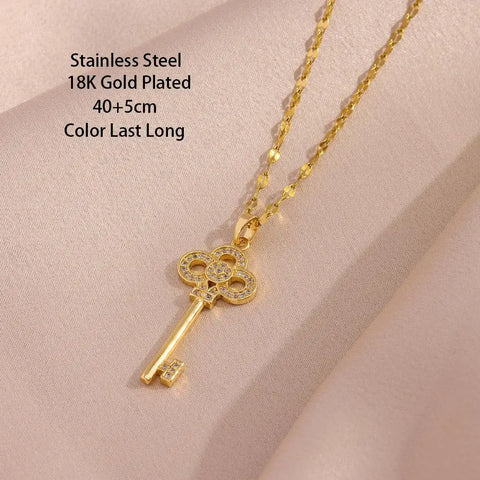 New Romantic Open Your Heart Key Pendant Necklaces For Women Female Daily Wear Stainless Steel Clavicle Chain Jewelry Wholesale