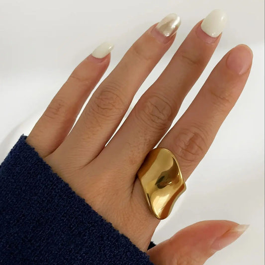 Miranda Waterproof Golden Stainless Steel Statement Ring for Women Unique Design Fashion Charm Trendy Personalized Jewelry