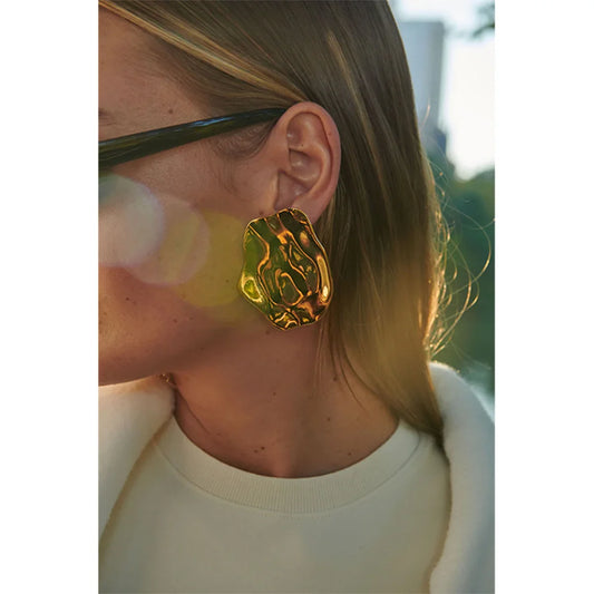 Uworld Stainless Steel Metal 18k Gold-Plated Abstract Shaped Earrings Women Daily Wear Jewelry Pendientes De Acero Inoxidable