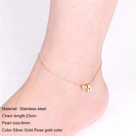 JUJIE 316L Stainless Steel Letter Anklets For Women Foot Legs Heart Anklet Bracelet Barefoot Jewelry Dropshipping/Wholesale