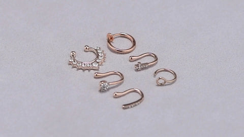 3-6PCS Rhinestone Horseshoe U Shaped Faux Nose Clip,Stainless Steel Fake Hoop Nose Ring,  Non Piercing Nose Jewelry