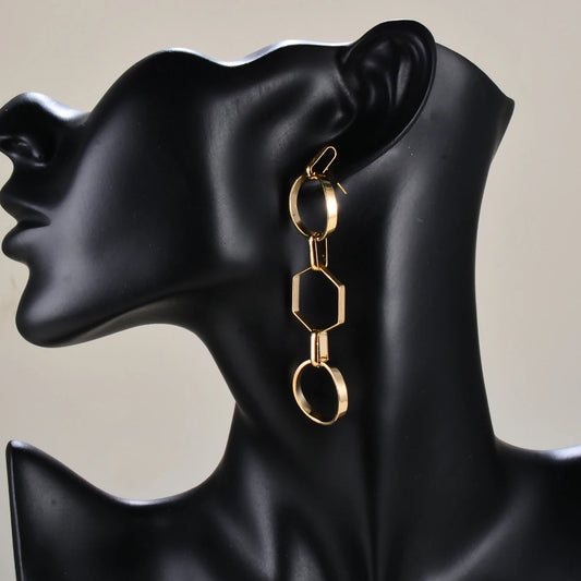 Stainless Steel Metal Earrings for Women Statement Round Chain Drop 18K Gold Plated Jewelry Anniversary Gift Waterproof