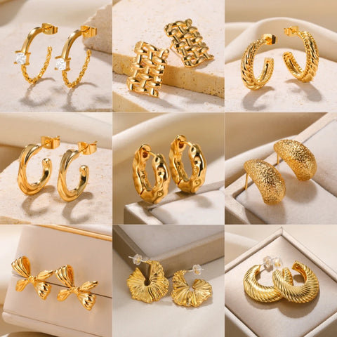 Stainless Steel Chic Heart Geometry Huggie Hoop Earrings Charm Gold Color Tarnish  Trendy Fashion Jewelry For Women Bijoux