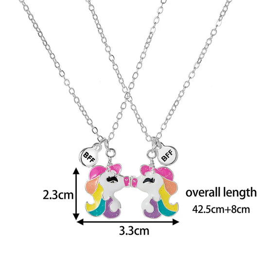 2Pcs/set Heart Shaped Cute Cat Unicorn Koala Bear Pendant Girl BFF Necklace for Kids Best Friend Sister Friendship Jewelry Gifts