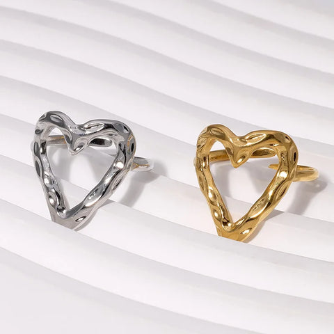 Stainless Steel Rings for Women 18K Gold Plated Love Heart Wedding Adjustable Rings Jewelry Accessories Wholesale Dropshipping