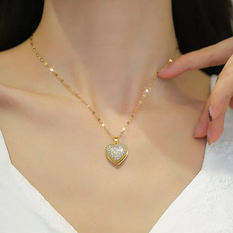 316L Stainless Steel Love Heart Pearl Oyster Pendant Necklace For Women Fashion Gold Color Clavicle Chain High Quality Jewelry