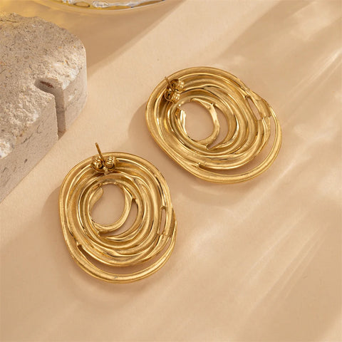 Gold Color Stainless Steel Stud Earrings Simple Oval Line Earrings For Women Exaggerated Women's Earrings Jewelry