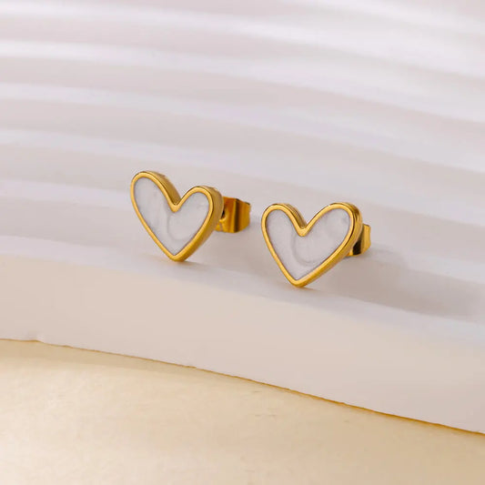 Stainless Steel Enamel Heart Earring New Women Gold Color Earrings Waterproof Wedding Jewelry Party Accessories Designed Gifts