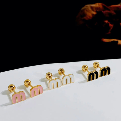 Stainless Steel Letter M Stud Earrings for Women Fashion Brand Jewelry Delicate Cute Tiny Earrings Accessories