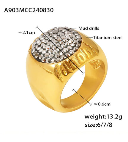 Luxury Shiny Rhinestones Beautiful Rings for Women Gold Plated Waterproof Stainless Steel Ring Exaggerate Finger Jewelry Gift