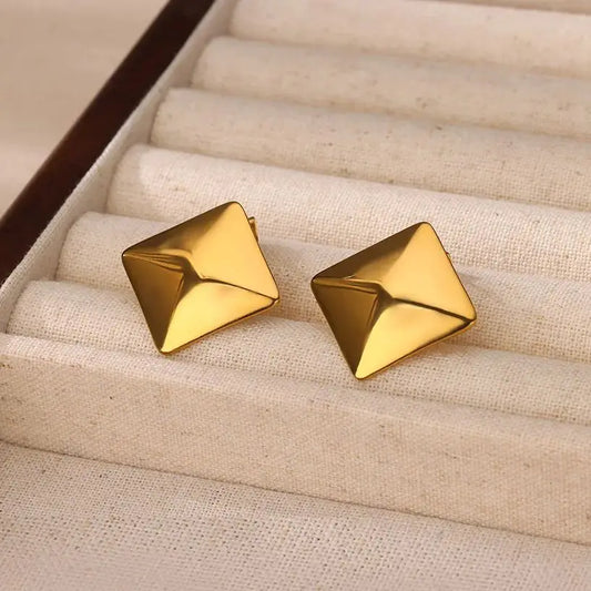 Stainless Steel Glossy Square Stud Earrings for Women Gold Color Aesthetic Wedding Earring Wholesale Beach Women Jewelry Gift