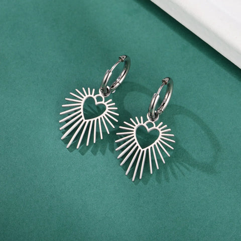 Geometric Heart Sun Stainless Steel Pendant Drop Earrings Women Hoop Earring Waterproof Fashion Wedding Jewelry Wholesale