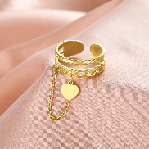 Lemegeton Open Ring for Couple Small Charm Jewelry Stainless Steel Chain Accessories Heart Zircon Beauty Fried Dough Twists New