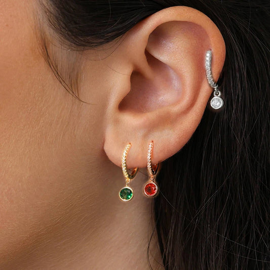 Vintage Stainless Steel Geometry Round Hoops Earrings For Women Simple Multicolor Zircon Pendant Earring Piercing Jewelry Gift