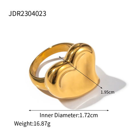 Fashion Stainless Steel Exaggerate Sweet Rings Stereoscopic Heart Love 18k Gold Plated Tarnish Free Jewelry Gifts for Women