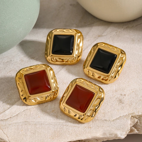 Uworld Delicate Agate Stainless Steel Square Stud Earrings Geometric Prevent Allergy Trendy Fashion Daily Jewelry Gift