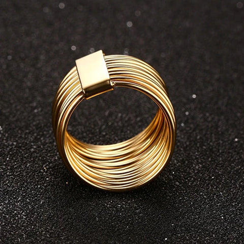 Women Statement Rings for Cocktail Party Gift Jewelry, Chic 15MM Wide Stainless Steel Interlocked Rolling Bands