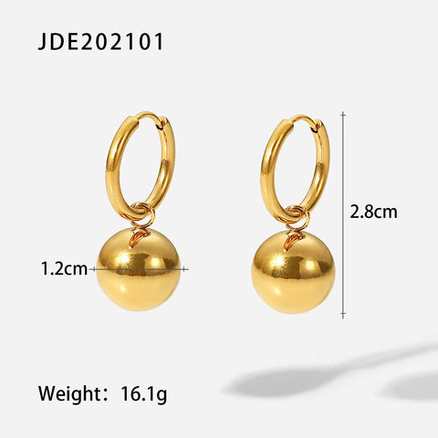 Uworld Ins Hot Solid Ball Pendant Earrings Wholesale Stainless Steel Gold Plated Jewelry Gift Ring Hoop Earrings For Women