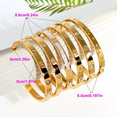 New Waterproof Cubic Zirconia Heart Flower Bangles Stainless Steel Bracelets Tarnish Free Jewelry for Women Factory Wholesales