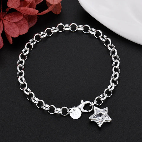 Classic 925 Sterling Silver Shining Crystal Star Bracelets for women Fashion original designer party wedding Jewelry gifts