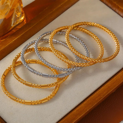 2 Colors Art Strips Design Stainless Steel Simple Daily Bangles For Women Gold Plated Bracelet Luxury Jewelry Wholesale