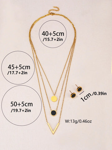 3 piece set for women 18K gold-plated stainless steel V-shaped shell drop oil stack wear necklace earrings Mother's Day gift