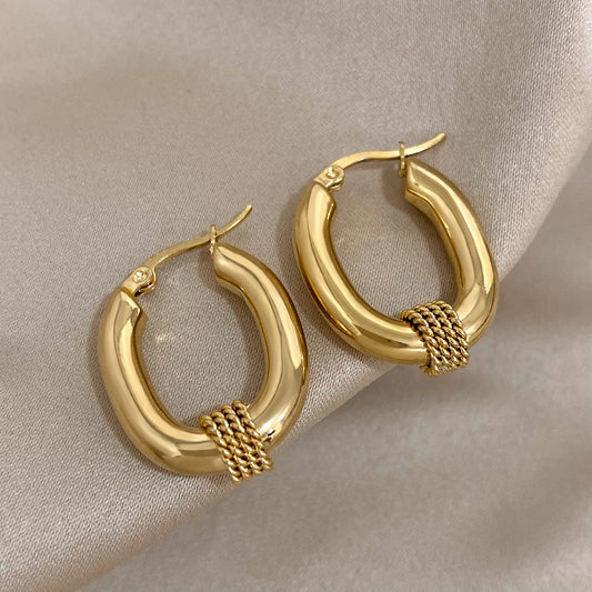 Greatera Stainless Steel Twisted U-Shaped Hoop Earrings for Women Gold Plated Textured Geometric Earring Waterproof Jewelry 2024