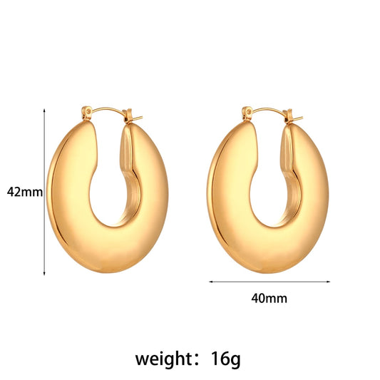 Oversize Statement Fat Hollow Gold Plated Stainless Steel Earrings For Woman Waterproof Tarnish Free Women Female Earring