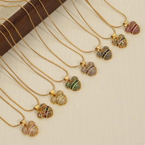 Inlaid Zircon Mickey Pendant Necklace For Women Stainless Steel Gold Plated Women's Necklaces Choker Neck Chain Woman Jewelry