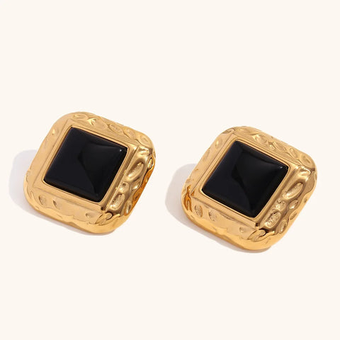 Mirand Stainless Steel Caramel Square Stud Earrings Statement Metal Waterproof Vintage Stylish France Jewelry Bijoux Femme