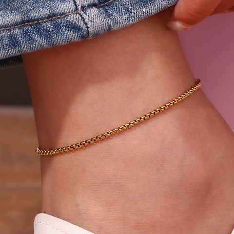 2023 Summer Beach Jewelry Stainless Steel Waterproof Tarnish Free Various Dainty Golden Chains Foot Bracelet Anklets For Woman