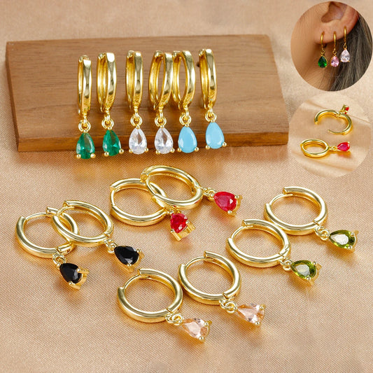 New Design Stainless Steel Water Drop Small Hoop Earrings Women Multicolor Pendant Cartilage Piercing Earring Wedding Jewelry