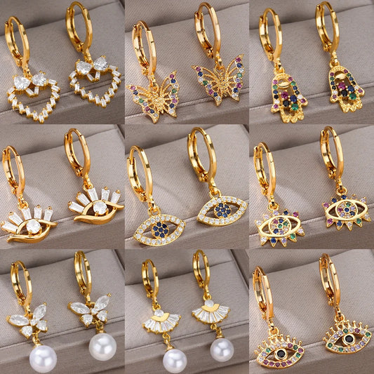 Stainless Steel Earrings for Women Random Colorful Zircon Evil Eye Earings Lucky Turkish Eye Jewelry Birthday Gift Free Shipping