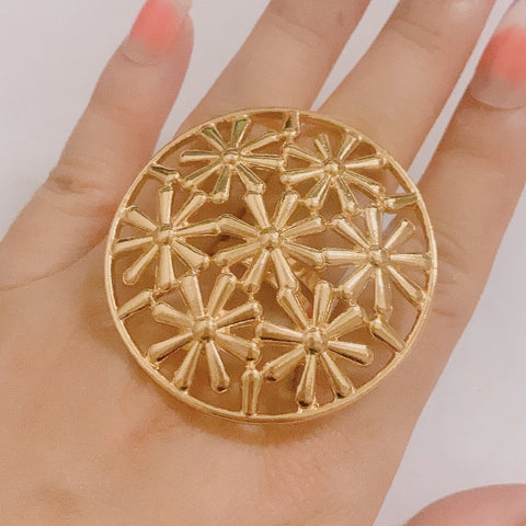 Waterproof 18K Gold Color Stainless Steel Flower Big Open Ring for Women Trendy Fashion Party Summer Statement Jewelry Set Women